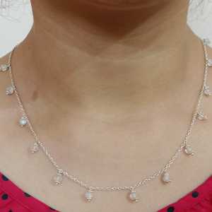 <b>Silver</b> Handmade Minimalist <b>Necklace</b> with Rainbow Moonstone Beads Geometric Gemstone Jewelry for Birthday Anniversary Engagement - Product Image 4