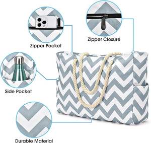 Sacs de plage imperméables de couleur unie fabriqués au Vietnam pour femmes, grand sac fourre-tout à fermeture éclair, résistant au sable, grande capacité pour la piscine - Product Image 5