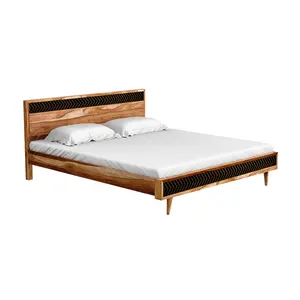 Lit de reine en bois massif fait à la main en noyer, modèle élégant, design naturel, offre spéciale, vente en gros - Product Image 1