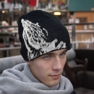 Chapeau d'hiver personnalisé avec logo privé, bonnet jacquard, streetwear, bonnet en laine mélangée à revers, bonnet jacquard à vendre - Product Image 3