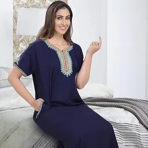 Luxo Designer Night Wear Algodão Impresso Nightwear Sexy Beach Home Vestido Maxi Para Mulher do Exportador Indiano