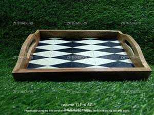 ถาดเสิร์ฟทำจากไม้อะคาเซียทำด้วยมือและฝังเรซินพร้อมผิวเรียบหรูหราอุปกรณ์ตกแต่งโต๊ะสำหรับใช้ในบ้านและการต้อนรับ - Product Image 6