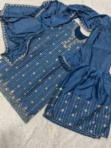 Ensemble Kurta pour femme Unity Luxure, bleu sarcelle, brodé, avec dupatta, mélange de soie Chanderi de qualité supérieure, tenue ethnique festive - Product Image 2