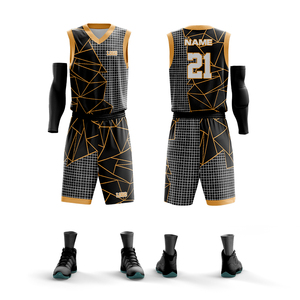 Ensemble de basket-ball de logo personnalisé fournisseur doré uniforme de basket-ball de fabrication fine à la mode pour hommes - Product Image 4