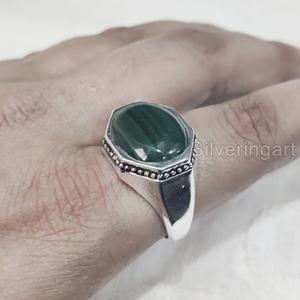 Mayorista Anillo de hombre Piedra preciosa de malaquita natural Anillo de piedra natal Todos los tamaños Otomano Regalo de cumpleaños Joyería Anillo de plata esterlina 925 - Product Image 3