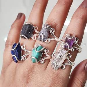 Rough <b>Stone</b> Jewelry Women's <b>Ring</b> Natural Herkimer Peridot Lapis Quartz Gemstone Statement Jewelry 925 Sterling <b>Silver</b> <b>Ring</b> - Product Image 3