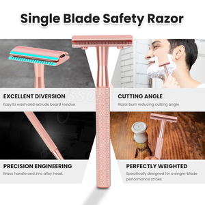 Rasoir de sécurité écologique avec manche en acier inoxydable réutilisable pour le rasage humide traditionnel et les soins de la peau - Product Image 6
