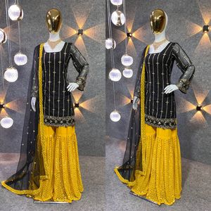 ชุดซาลวาร์ปักลายสำหรับงานแต่งงานชุดเดรสผ้าปักลายสไตล์อินเดียพร้อมชุดเดรสผ้าปักลายจาก sharara และ dupatta - Product Image 1