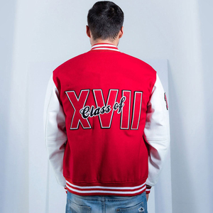 Custom Varsity Baseball <b>Jacket</b> Red White Stand Letterman Bomber Style Featuring Chenille <b>Patch</b> for College Use Bulk Supply - Product Image 6