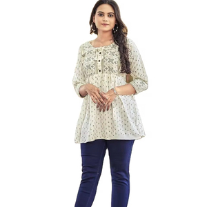 Venta al por mayor nueva moda moderna pesada bordado Kurtis-túnicas listas para usar tops étnicos indios hechos de viscosa - Product Image 1