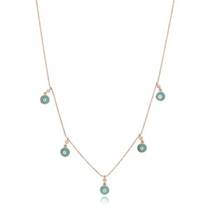 Collier en argent sterling 925 avec pendentif rond en émail turquoise, bijoux tendance de style turc, vente en gros - Product Image 1