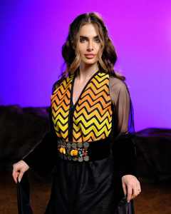 Tradicional negro Marruecos caftán amarillo bordado elegante musulmán Maxi vestido cuello en V manga larga ligero antiarrugas - Product Image 6