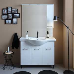 Meuble mural Ravenna blanc de 105 cm, armoire de salle de bain avec lavabo et miroir, ensembles de salle de bain haut de gamme - Product Image 2