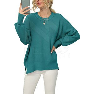 Jersey de punto ligero de manga larga para mujer, suéter de cuello redondo informal para invierno - Product Image 1
