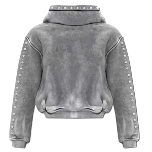 Top sweats à capuche personnalisés en coton mélangé pour hommes en détresse imprimé délavé à l'acide surdimensionné Zip Boxy Fit Streetwear strass sweats à capuche pour hommes - Product Image 4