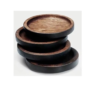 Thick stylish wooden <b>coasters</b> designed for modern decor settings with unique patterns and wood carving accents - Product Image 2