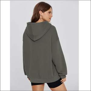 Jersey de punto con estampado de gran tamaño de lujo con capucha para mujer, manga larga, bolsillo frontal, forro polar de Color sólido, cuello con capucha de algodón 100% - Product Image 6