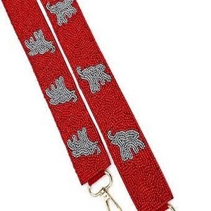 Elephant <b>Beaded</b> Cotton Foundation Sports Style Handmade Roll Tide Purse Strap in Crimson Red and White - Product Image 3