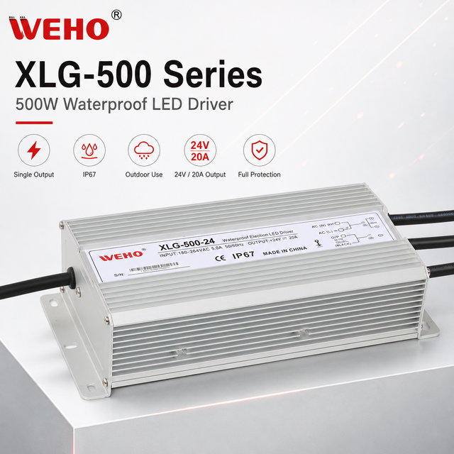 XLG-500-24 Waterproof LED Driver 500W 24V 20A Constant Voltage SMPS AC to DC Single Output Power Supply