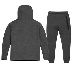 Mens Tech Fleece Windrunner Full-Zip Hooded Jacket and <b>Joggers</b> Tracksuit Sweatsuit <b>Charcoal</b> Athletic Training Activewear Set - Product Image 2