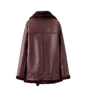 Veste d'hiver en cuir épais et chaud pour femmes avec renard véritable à l'intérieur de la fourrure vêtements d'extérieur élégants manteau de mode pour temps froid - Product Image 2