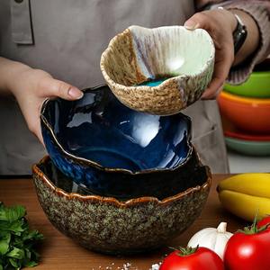 Bol de service en grès avec glaçure rustique, vaisselle de cuisine fonctionnelle, idéal pour les repas à la maison, les salades et les collations, provenant d'Inde - Product Image 2