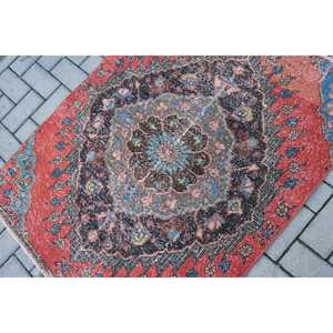 Alfombra Turca, Alfombra Pequeña de 3.3x4.1 pies, Alfombra de Lana Roja y Azul - Product Image 5