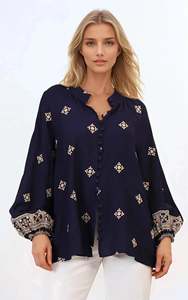 Blusa Bohemia con bordado geométrico de flores inspiradas en Color negro de nuevo diseño Camisa de estilo ucraniano de algodón puro Top - Product Image 3