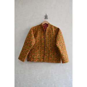 Handmade Eco-Friendly Woven Cotton <b>Quilted</b> Jacket Reversible Floral Block Print Long Sleeve Winter Warm Button-Up Jacket - Product Image 1