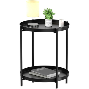Mesa Auxiliar Redonda con Base de Metal con Recubrimiento en Polvo, Mesa Moderna para Sofá, para Dormitorio, Sala de Estar y Apartamento - Product Image 5