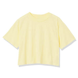 Venta al por mayor de camisetas cortas de mujer de lona informales hechas a medida de manga corta transpirable liso teñido - Product Image 5