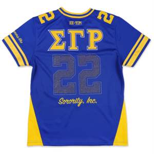 Maillot de football brodé or SGR avec strass étincelants Vêtements de sororité en polyester de qualité supérieure pour les membres Sigma Gamma Rho - Product Image 2