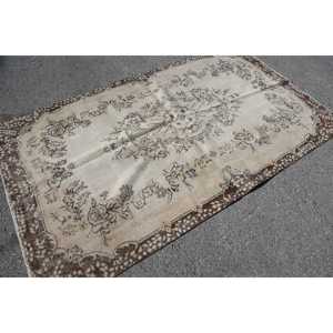 พรมตุรกีวินเทจ ขนาด 4.7x7.9 ฟุต สีเบจ ลายดอกไม้ ทำจากขนสัตว์ - Product Image 4