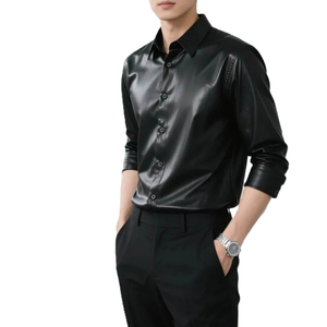 Camisas Casuales de Manga Larga para Hombre, de Primera Calidad, Elegantes, 100% Cuero, Ecológicas, Resistentes al Viento, con Cuello Camisero Personalizado - Product Image 2