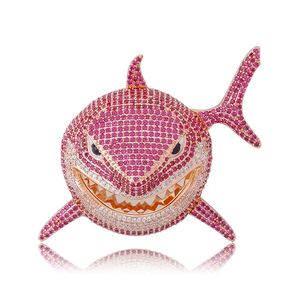 Tendance HipHop personnalisé poisson 14k pendentif en or blanc amélioré VVS clarté Moissanite diamant pour hommes et femmes plaqué or - Product Image 4