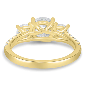 Bague en or à trois pierres scintillantes, bande ronde en cristal clair pour femmes, style de mariée luxueux, brillant, élégant, bague d'anniversaire fine et brillante - Product Image 4