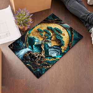 3D Tree of Life <b>Rug</b>, Teal Gold Marble Pattern Floor Mat,<b>Chenille</b> <b>Rug</b> - Product Image 1