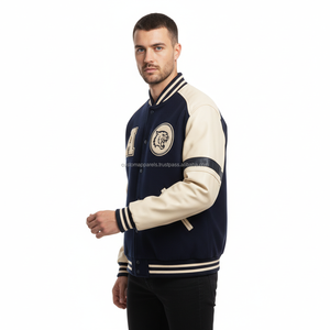 <b>Men's</b> Varsity <b>Jacket</b> Stand Collar Wool Blend Breathable Windproof Embroidery Boys College Front Logo Letterman - Product Image 2