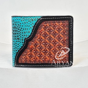 Portefeuille à deux volets en cuir véritable fabriqué à la main avec poche à monnaie compartiment à fermeture éclair et fentes pour cartes de crédit portefeuilles compacts et durables - Product Image 1