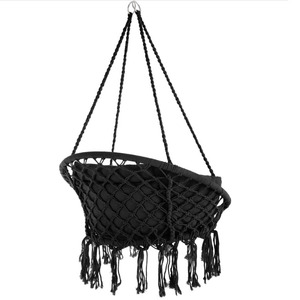 Black Rope Hanging Chair with <b>Cushion</b> Bohemian Style Outdoor Patio Swing Seat for 1 <b>Person</b> - Product Image 2