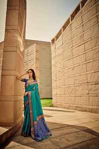 El último traje de diseñador Evergreen, excelente calidad, la mejor blusa Sari de seda cruda Khadi suave con trabajo de tejido, proveedor mundial - Product Image 2