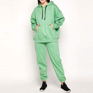 Conjunto Deportivo Casual de Invierno para Mujer, 2 Piezas, Chaqueta con Cremallera y Capucha, Cintura Elástica, Cortavientos, 100% Algodón Felpa, Alta Calidad OEM - Product Image 1