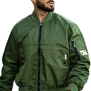 Blouson d'aviateur rouge à logo personnalisé Streetwear Blouson de vol vintage décontracté avec poches latérales en nylon et fermeture éclair pour hommes - Product Image 4