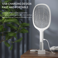 Vente flash : Raquette électrique anti-moustiques rechargeable par USB 2 en 1 avec lampe UV tue-insectes et piège à mouches pour usage domestique en intérieur