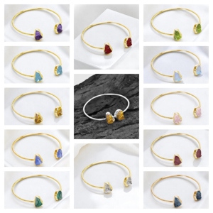 925 argent or pince grenat brut pierre de naissance manchette bracelet empilable bracelet pour les femmes naturel brut pierre précieuse bracelet - Product Image 2