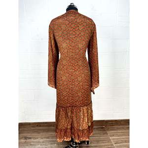 Recycled Vintage Silk Sari <b>Robe</b> Floral Print Boho House Kimono Dressing Gown <b>Beach</b> Coverup Anniversary Gift for Her Swimsuit - Product Image 6