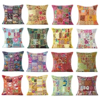Housse de coussin carrée en Patchwork ethnique fabriqué à la main indienne, 16x16 pouces, Unique et Hippy, décoration de la maison, housse de coussin en Patchwork