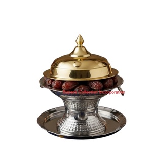 Cuenco de dátiles Chapado en plata de lujo con tapa y bandeja para servir cuenco de Metal decorativo árabe tradicional para Ramadán y decoración del hogar - Product Image 2