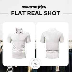 เสื้อโปโลชายทรงสลิมฟิตเสื้อกอล์ฟคอวีแขนสั้นผ้าถักพิมพ์ลายฤดูร้อน - Product Image 4