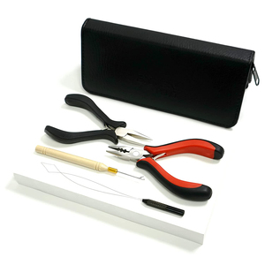 Kit d'outils d'extension de cheveux | Pinces d'extension de cheveux en acier inoxydable, aiguilles, ciseaux, pinces de rasoir, Kit de boîtier à fermeture éclair en cuir, Logo personnalisé - Product Image 6